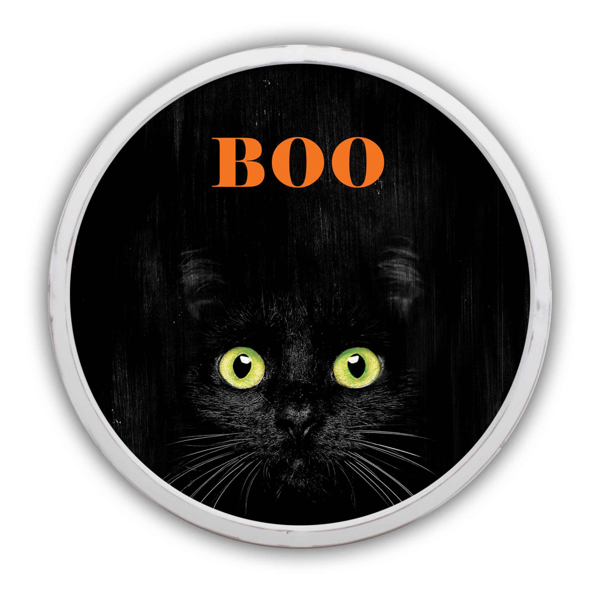 Boo Black Cat Round Framed Print Wall Art